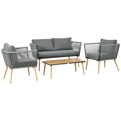Outsunny Juego De Muebles De Jardín De Ratán Con Sofá Doble 2 Sillones Mesa_0