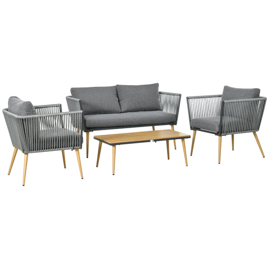 Outsunny Juego De Muebles De Jardín De Ratán Con Sofá Doble 2 Sillones Mesa_0