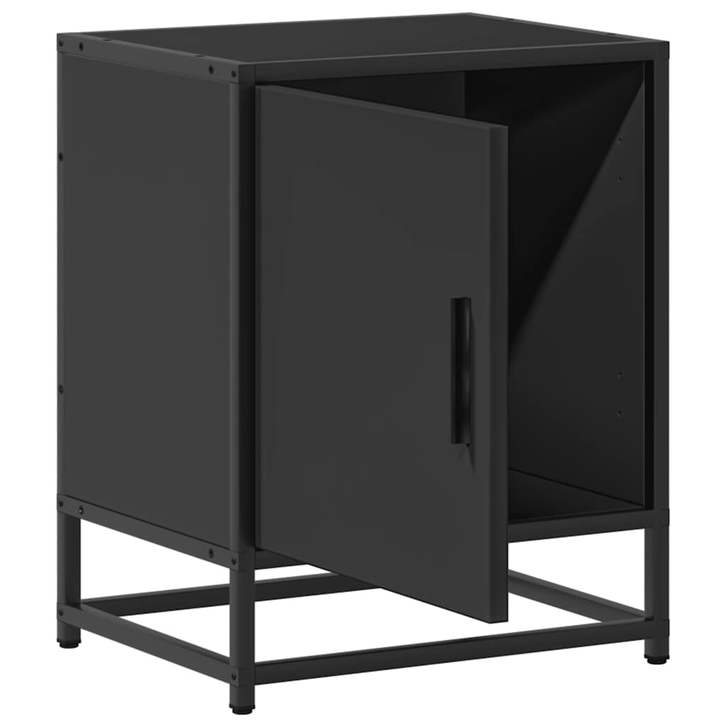 Mesita De Noche Madera Ingeniería Negro 40x31x50 Cm Metal_4