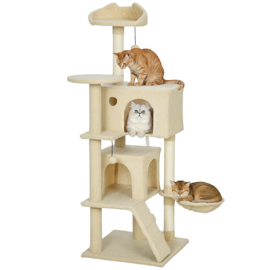 Pawhut Árbol Rascador Para Gatos 140 Cm Con Múltiples Plataformas Beige_0