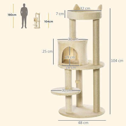 Pawhut Árbol Rascador Para Gatos 104 Cm Con Plataformas Refugio Postes De Sisal_2
