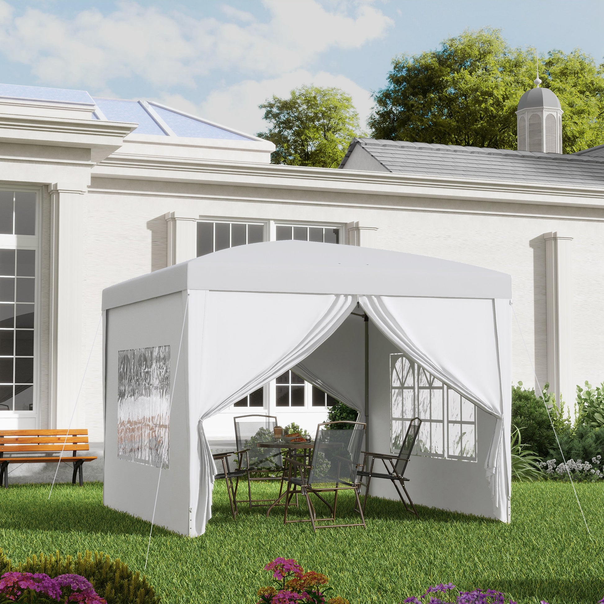 Outsunny Carpa Plegable Con 4 Paredes Desmontables 3x3 M Para Exterior Blanco_1