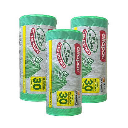 80% Reciclado 3 Rollos De 15 Bolsas De Basura 'antibacterias' 30l Con Autocierre_0