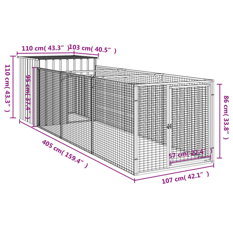 Caseta Para Perros Con Corredor Antracita 110x405x110cm Acero Galvanizado_2