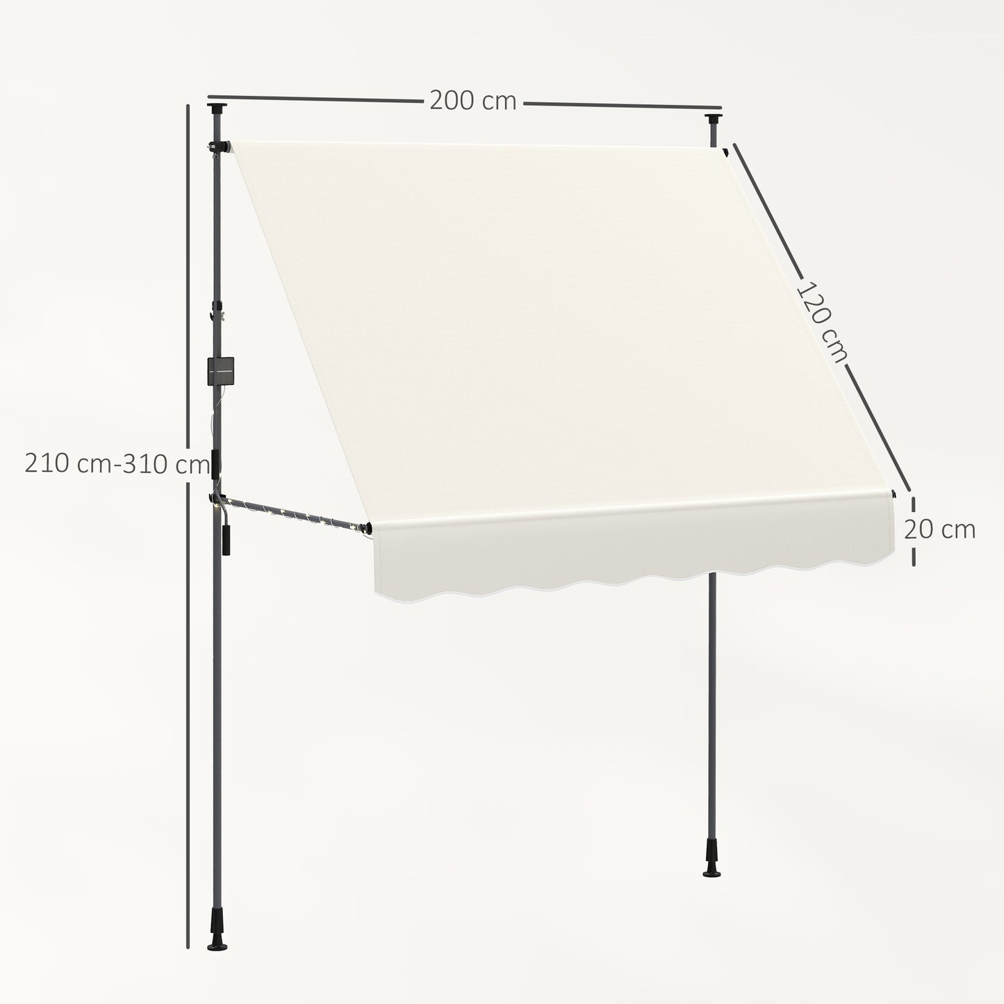 Outsunny Toldo Manual Retráctil Altura Ajustable Con Manivela 210-310 Cm Crema_2