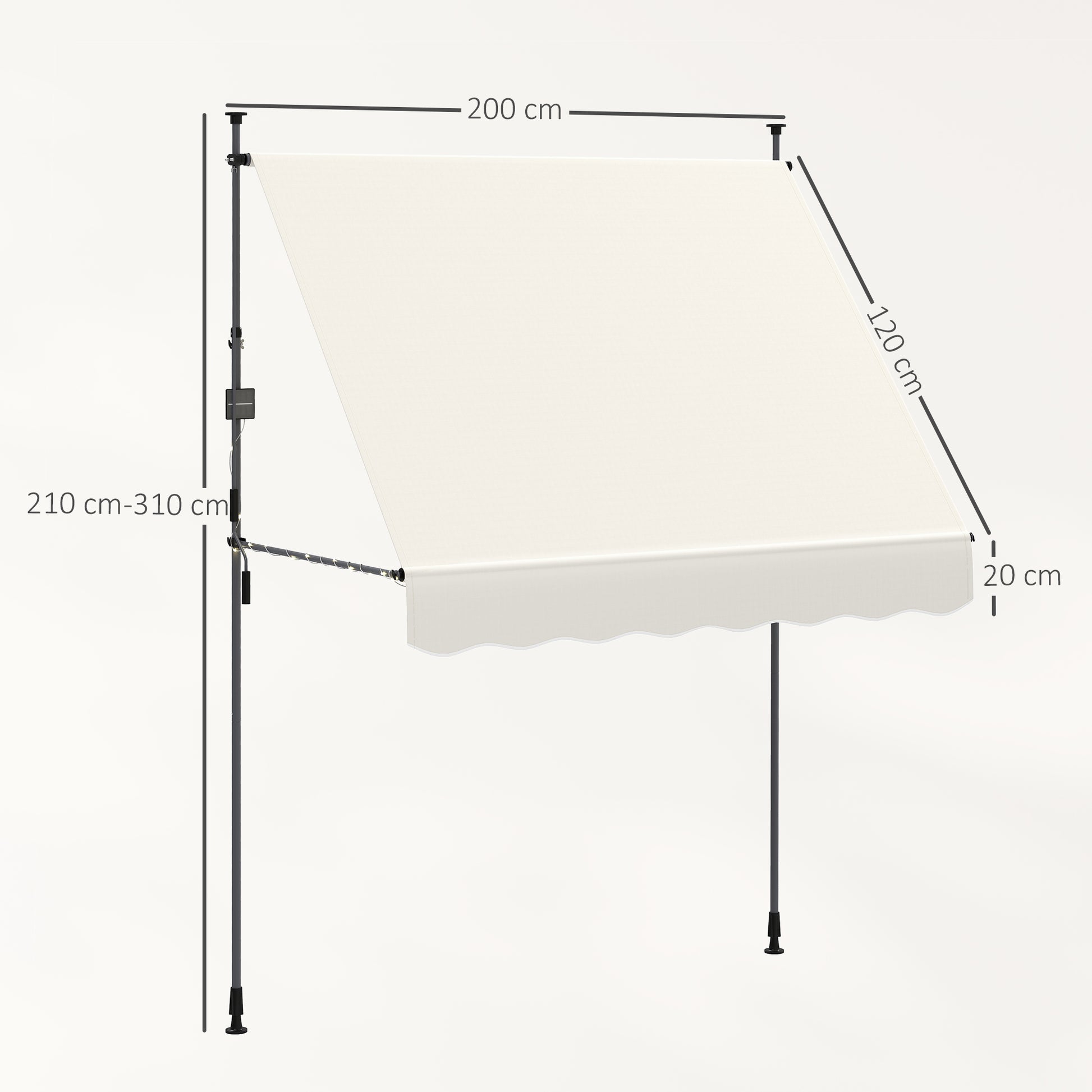 Outsunny Toldo Manual Retráctil Altura Ajustable Con Manivela 210-310 Cm Crema_2