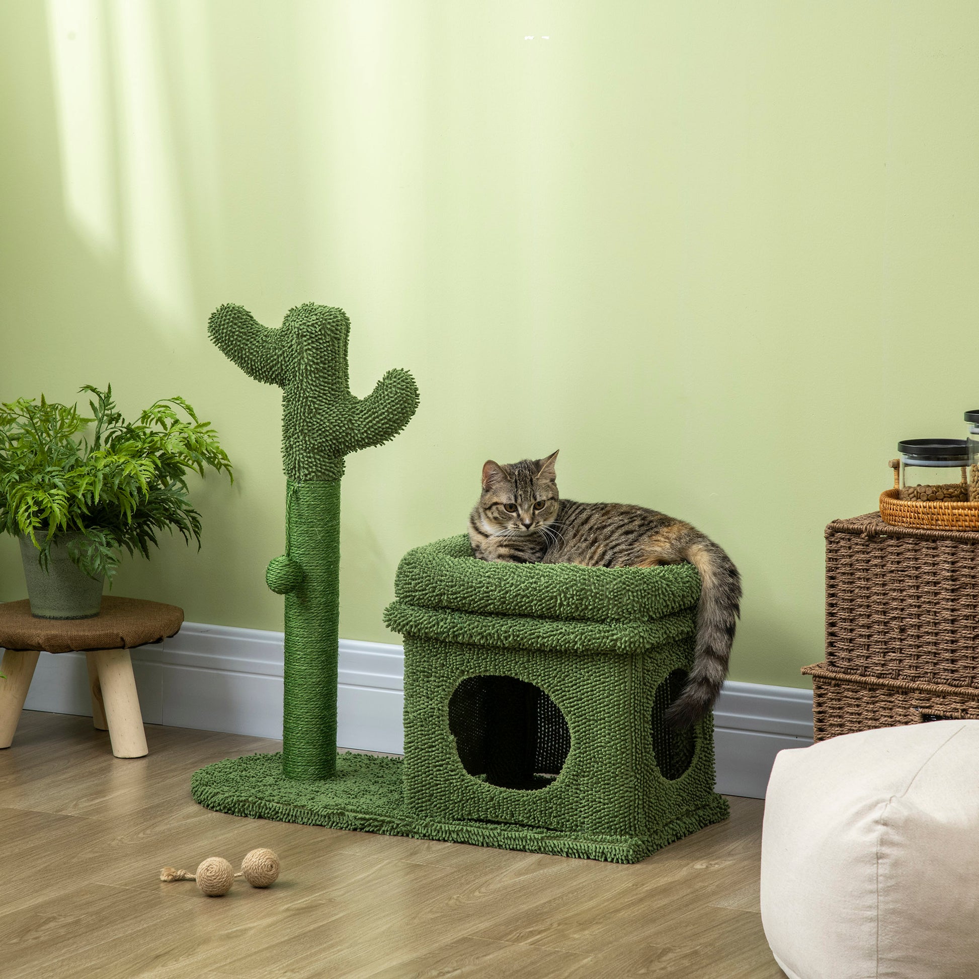 Pawhut Árbol Rascador De Cactus Para Gatos Altura Con Cama Caseta Poste Bola_1