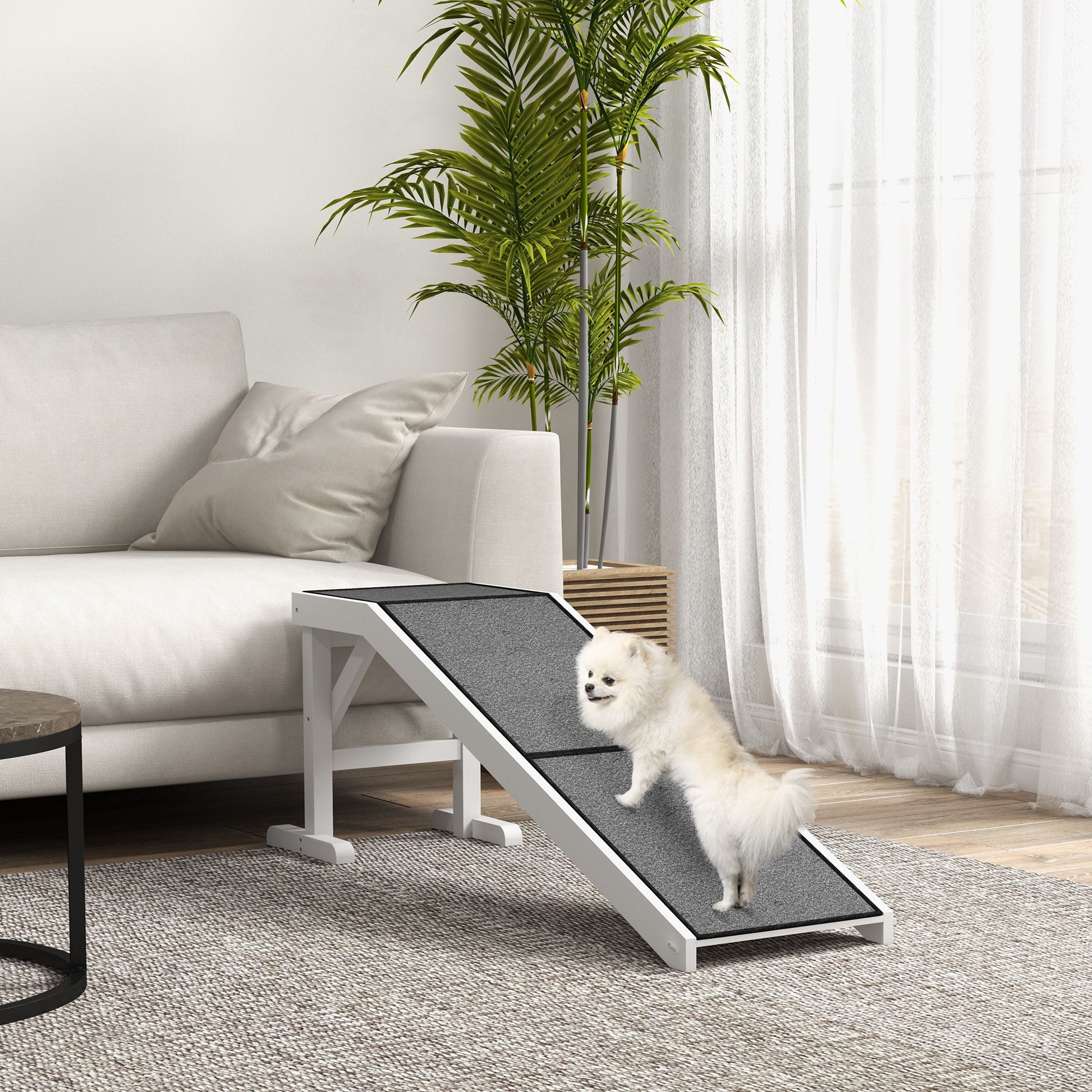 Pawhut Rampa Para Perros De Madera Con Alfombra Antideslizante 152x40x50 Cm_1