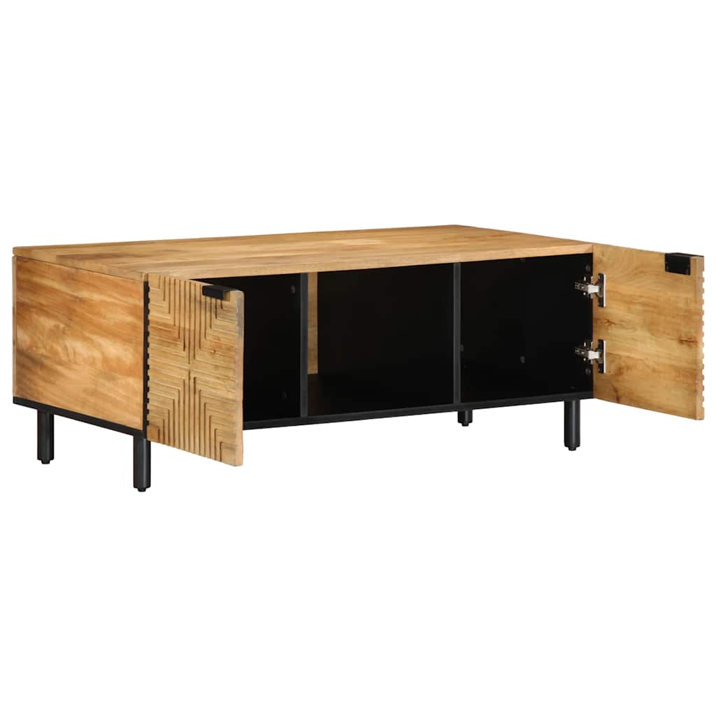 Mesa De Centro Madera Maciza De Mango Negra 100x54x40 Cm Marrón_0