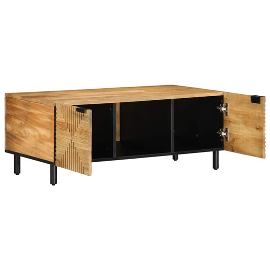 Mesa De Centro Madera Maciza De Mango Negra 100x54x40 Cm Marrón_0