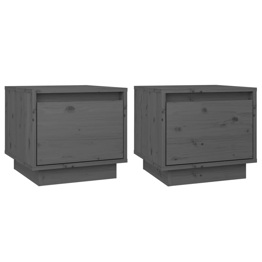 Mesitas De Noche 2 Uds Madera Maciza De Pino Gris 35x34x32 Cm_0
