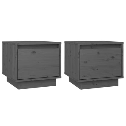 Mesitas De Noche 2 Uds Madera Maciza De Pino Gris 35x34x32 Cm_0