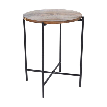 Well Home Mesa Auxiliar De Madera De Acacia De 40x48cm Con Estructura Metálica_0