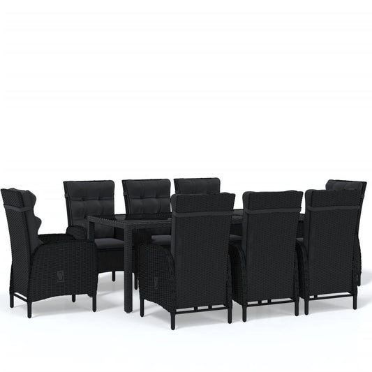Vidaxl Juego De Comedor De Jardín 9 Piezas Ratán Sintético Negro_0