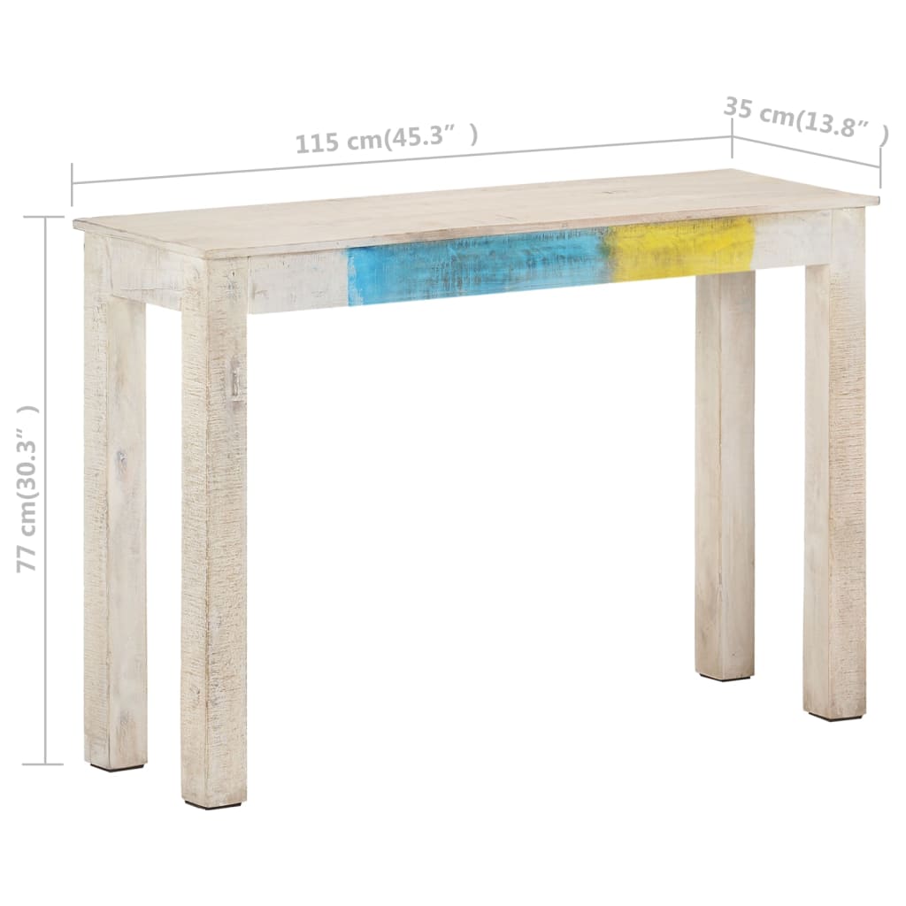 Mesa Consola De Madera De Mango Rugosa Blanca 115x35x77 Cm_3