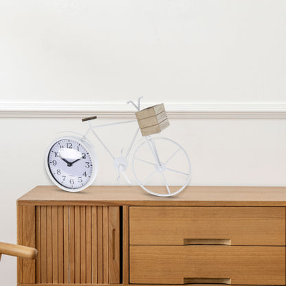 Well Home Reloj De Sobremesa Diseño Bicileta En Metal Blanco 33,5x8x23,5cm