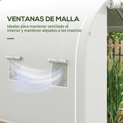 Outsunny Invernadero De Túnel 3x2x2 M Con 3 Puertas Y 6 Ventanas Blanco_5