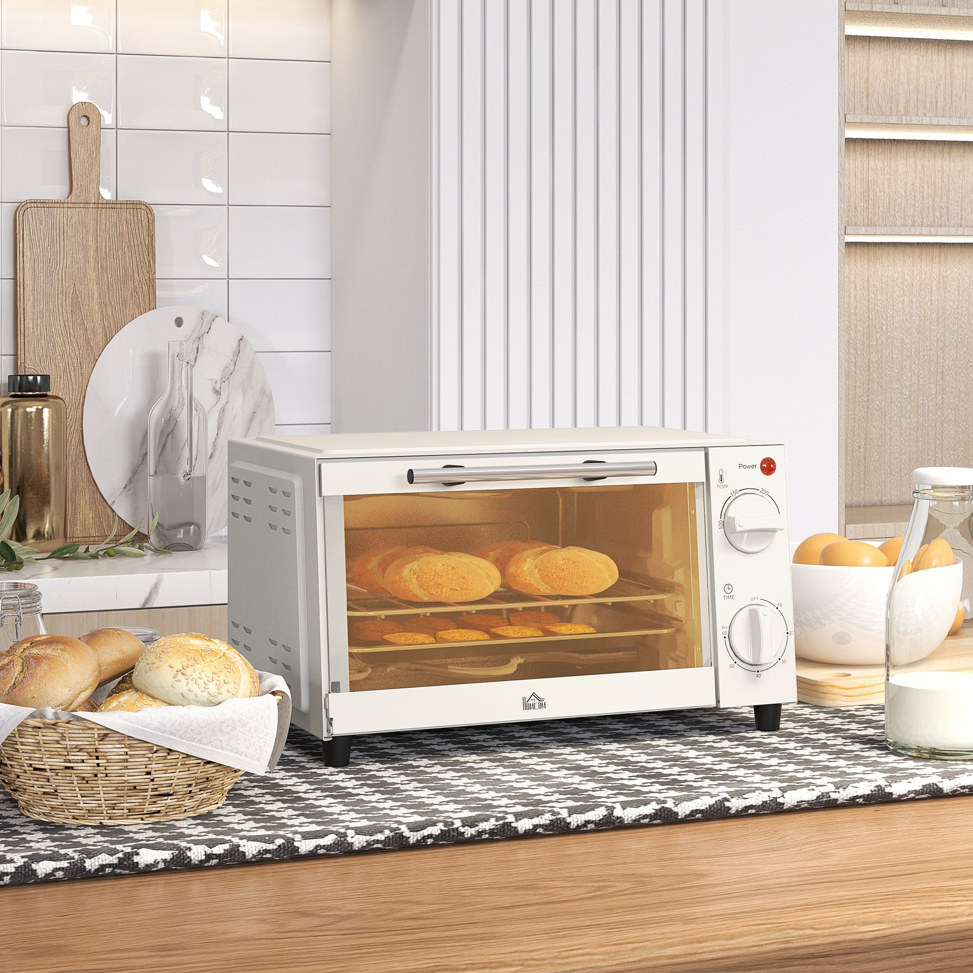 Homcom Mini Horno Eléctrico 9l 50w Con Temperatura Ajustable Temporizador Crema_1