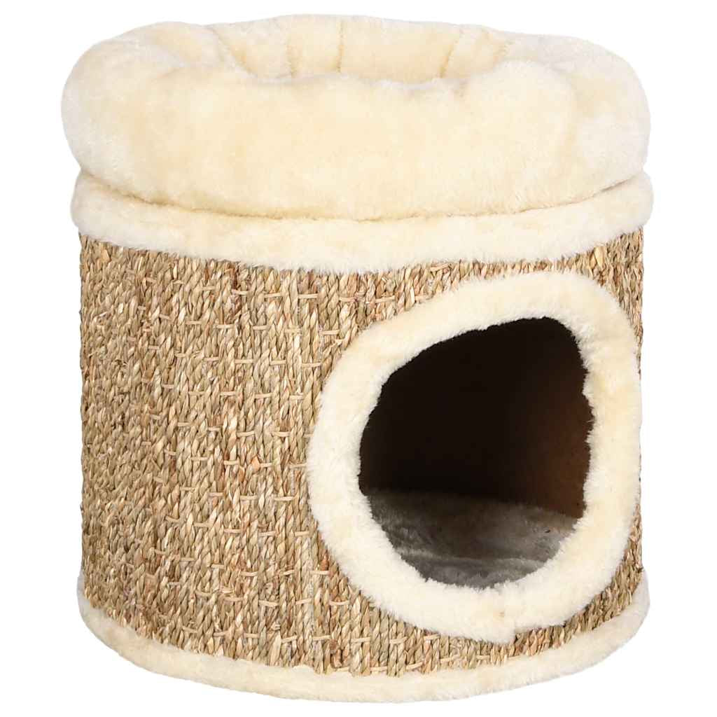 Vidaxl Casita Para Gatos De Lujo Con Cojín Hierba Marina 33 Cm_0