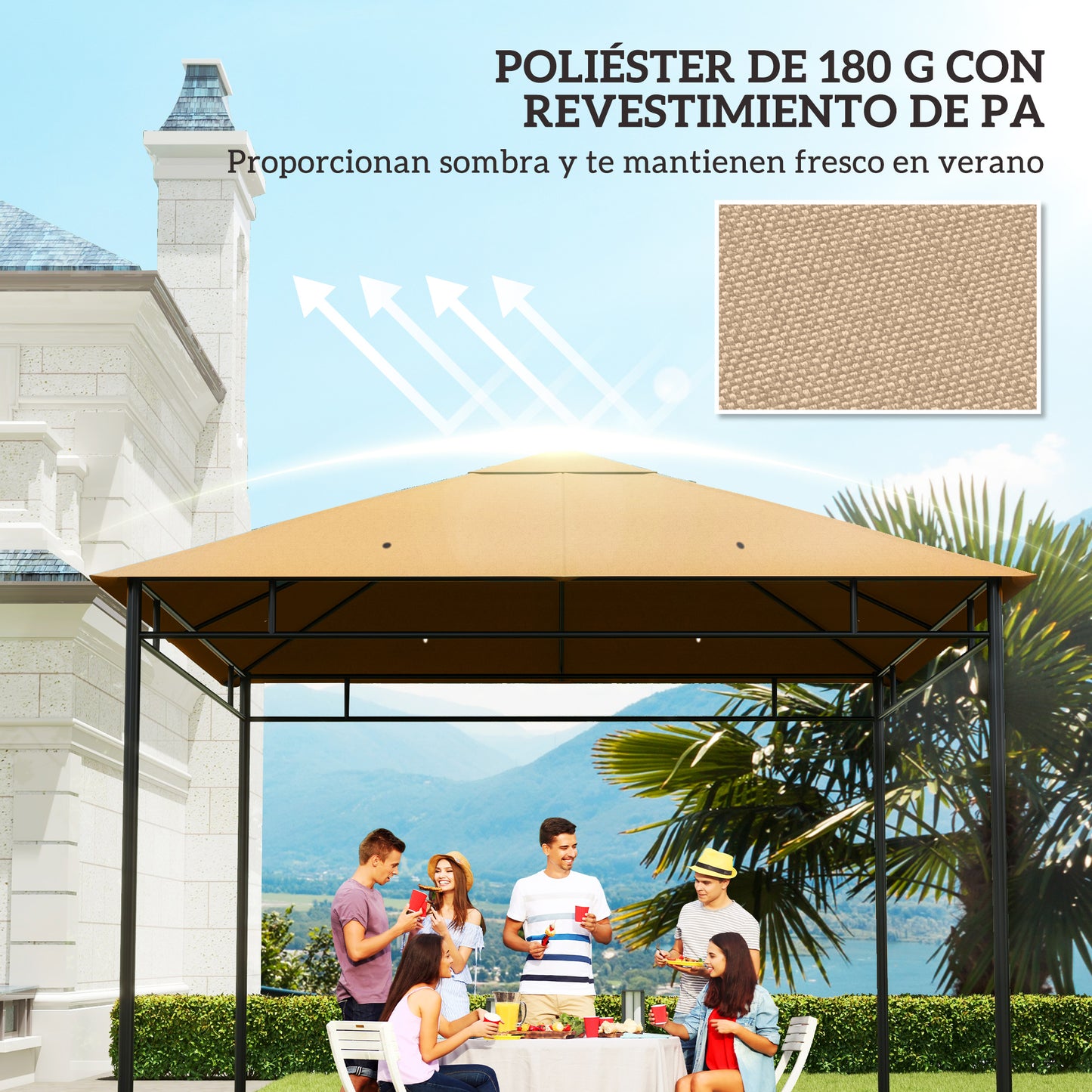 Outsunny Techo De Repuesto 300x300 Cm Cenador De Jardín Con 8 Orificios Beige_5