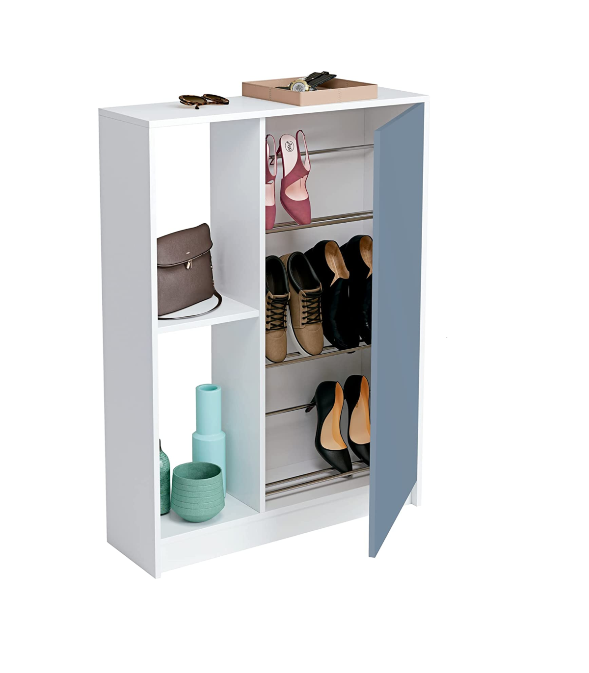 Zapatero O Recibidor Neo Una Puerta Y Dos Huecos Acabado Blanco/azul. 110 Cm(alto)80 Cm(an_2