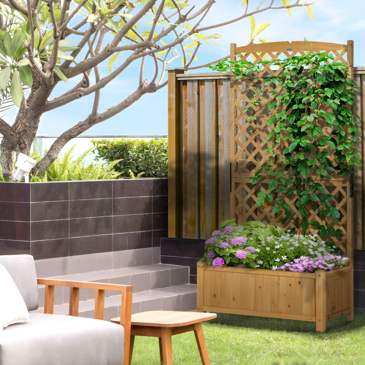 Arriate De Jardín Con Enrejado Para Patio Outsunny 90x45x180cm Natural_1