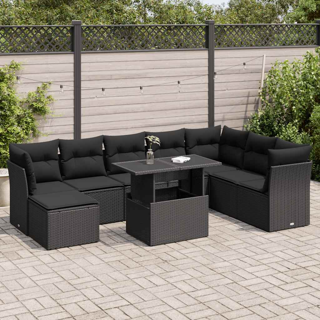 Set De Sofás De Jardín Con Cojines 9 Pzas Ratán Sintético Negro / Vetonek_5