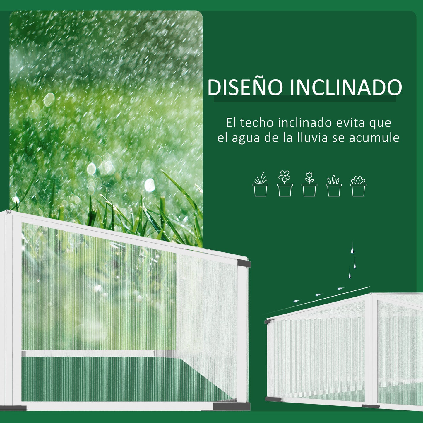 Outsunny Invernadero Jardín 120x100 Cm Policarbonato Aluminio 4 Techos Abatibles_5