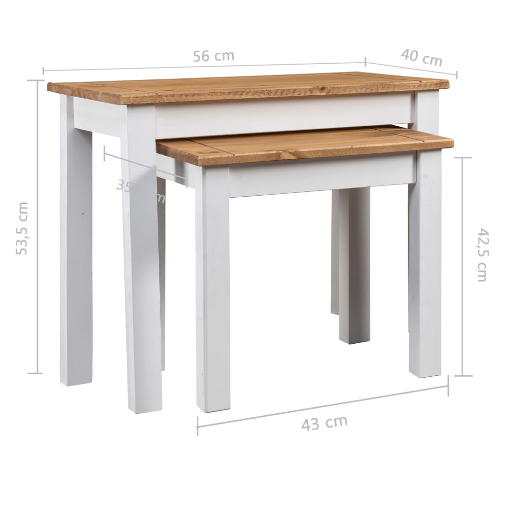 Mesas Apilables 2 Uds Madera Maciza Pino Panama Range Blanco_4