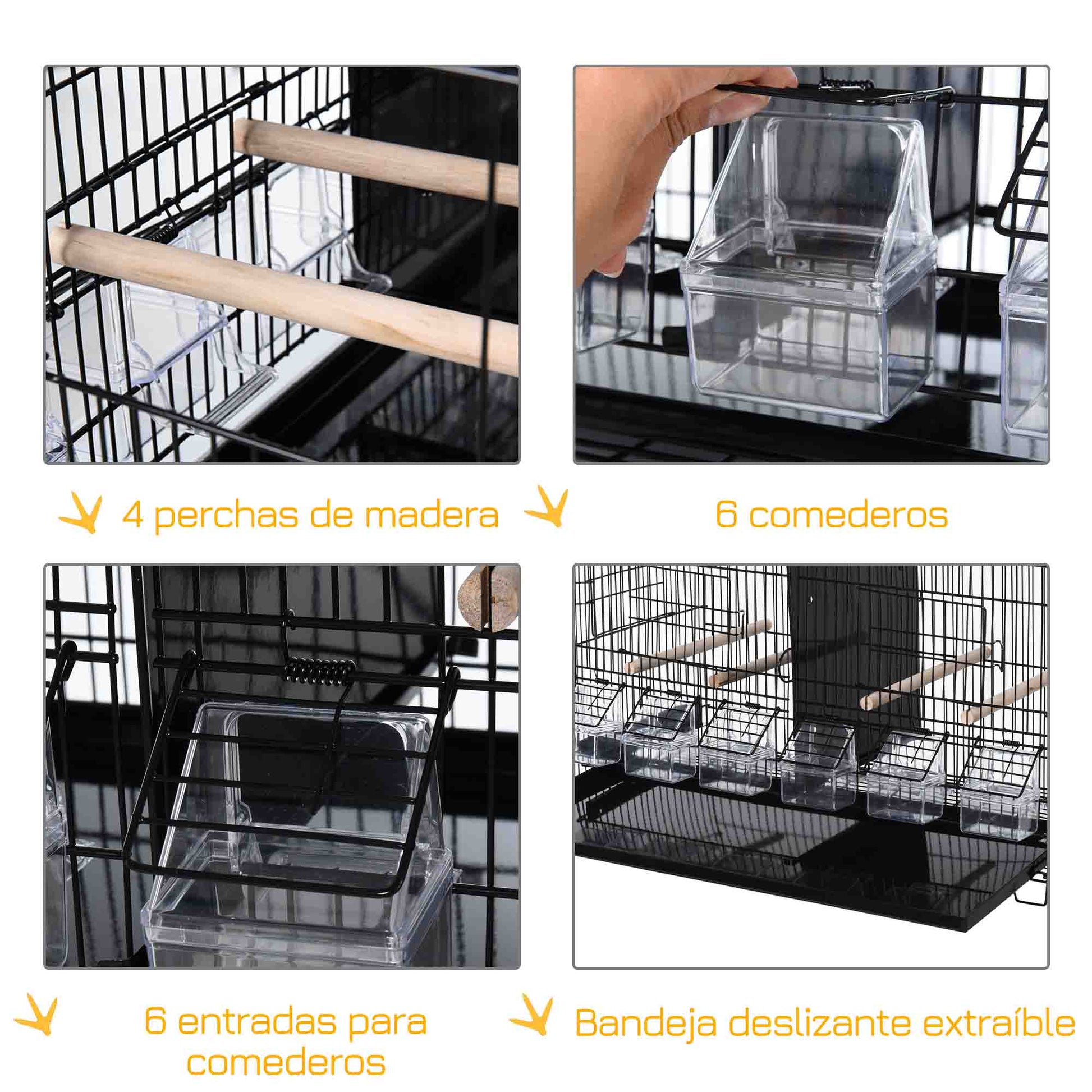 Pawhut Jaula Para Pájaros Con Divisor Ganchos Perchas Y Bandeja Extraíble Negro_3