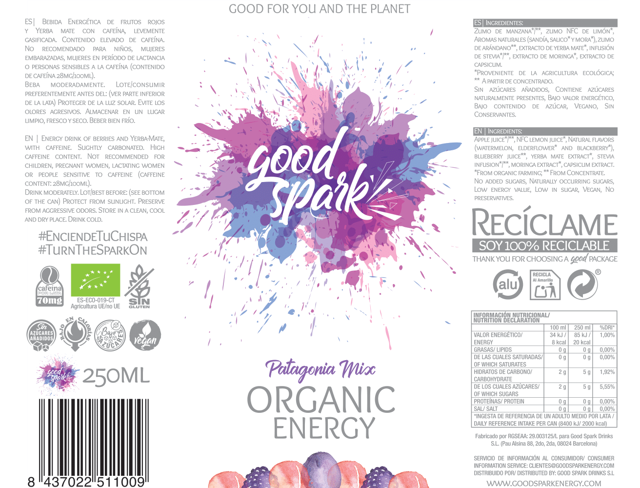 Pack 12 Bebidas Energéticas Bio Patagonia Mix 250 ml Good Spark_2