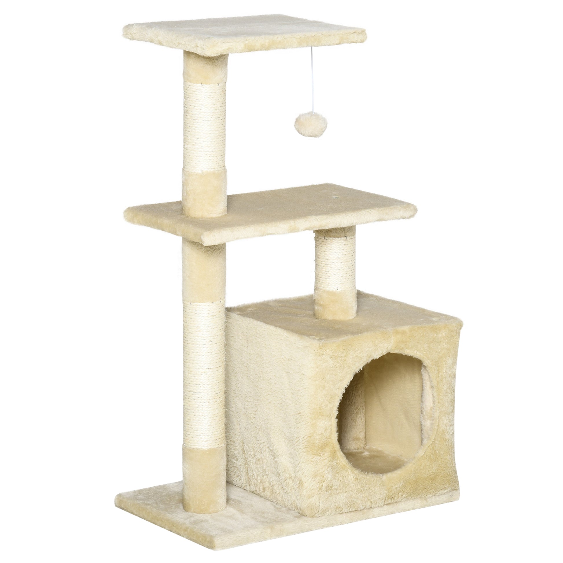 Pawhut Árbol Rascador Para Gatos 50x30x81,5 Cm Con Postes Plataformas Caja Bola_0