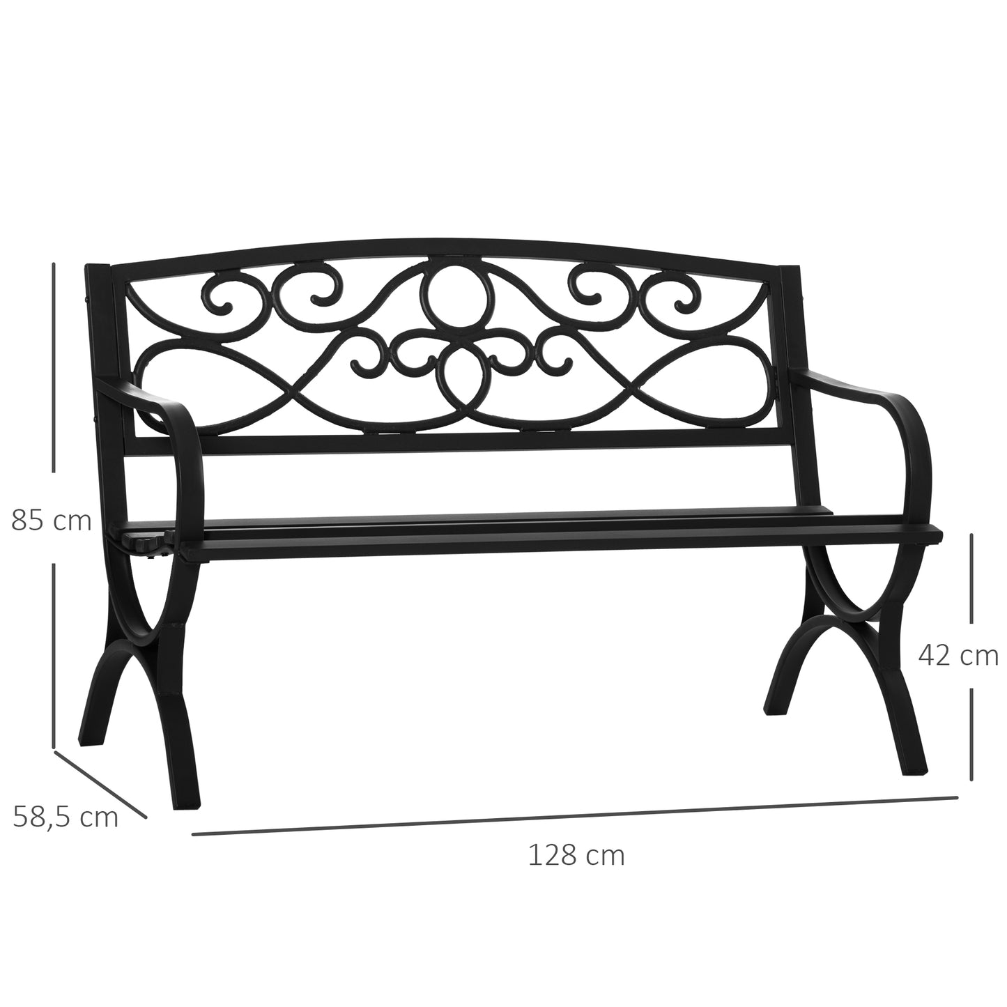 Outsunny Banco De Jardín Terraza 2 Plazas Con Reposabrazos Vintage 128x58,5x85cm_2
