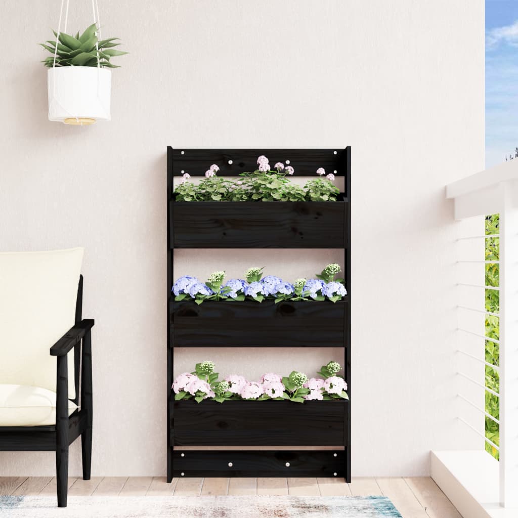Jardinera De Pared 3 Niveles Madera Pino Negro 60x18,5x110 Cm_2