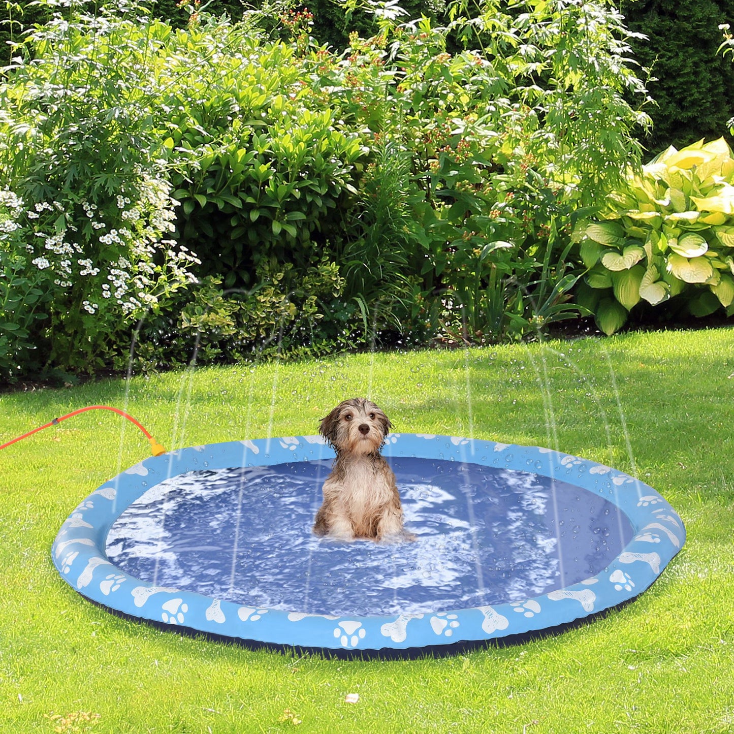Pawhut Splash Pad Aspersor De Juegos De Agua 150cm Para Mascotas Jardín Patio_1