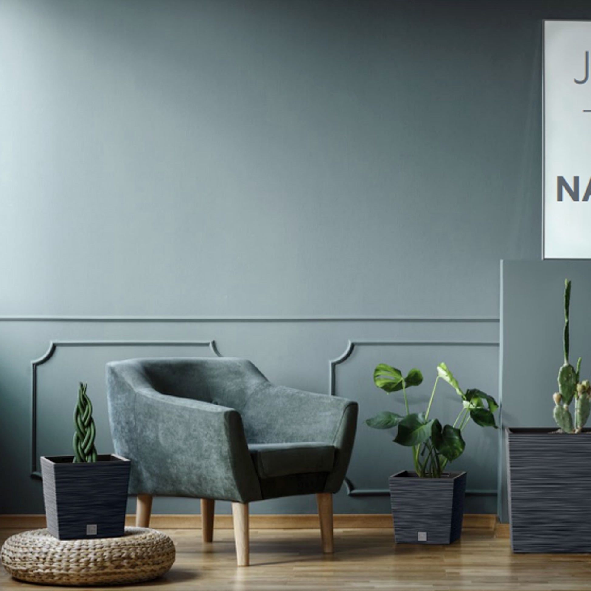 Macetero Color Cemento, Con Depósito, Colección Furu, De 24 X 24 X 23,5 Cm, Capacidad De 7,5 L._5