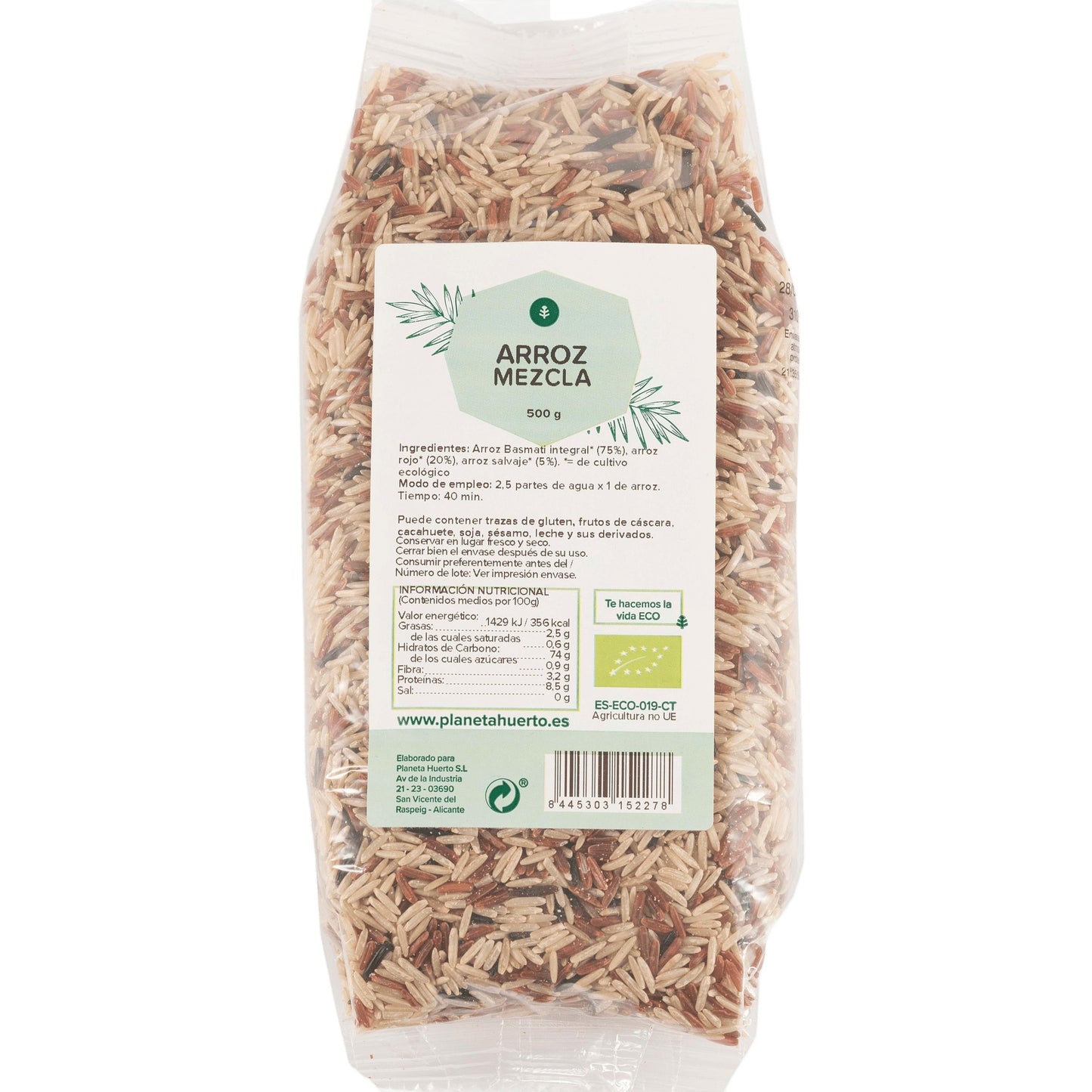 Mezcla de arroces basmati integral, rojo y salvaje ECO Planeta Huerto 500 g