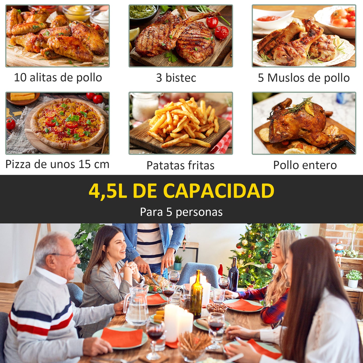 Homcom Freidora Sin Aceite 1500w 4,5l 8 Programas Y Temporizador 35,5x28x33,8 Cm_5