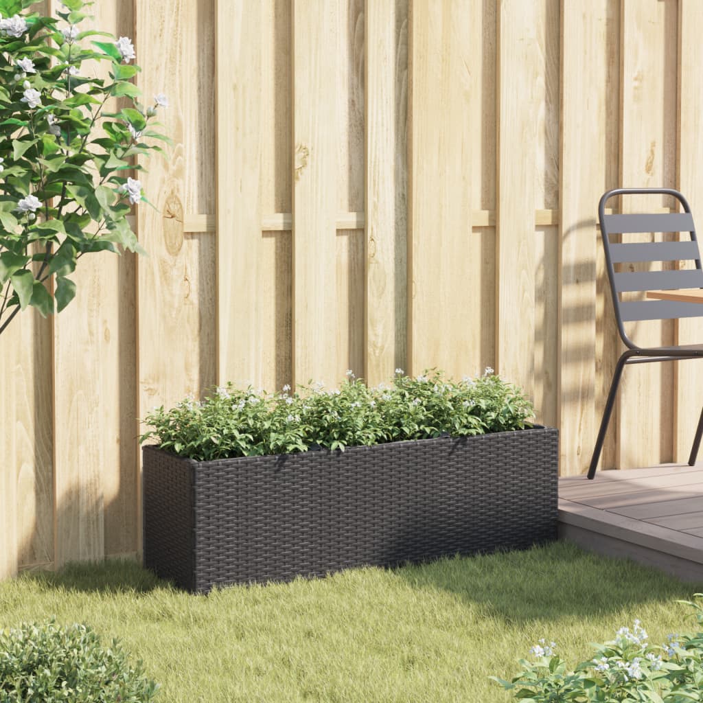 Jardinera Con 3 Maceteros Ratán Sintético Negro 105x30x32 Cm_2