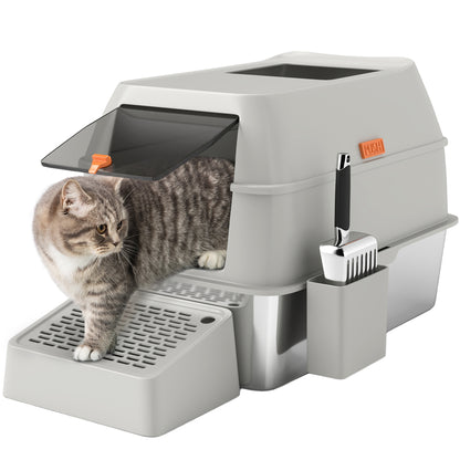 Pawhut Arenero Para Gatos Cubierto De Acero Inoxidable Con Paso De Salida Gris_0