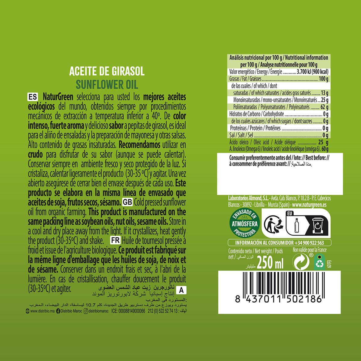 Aceite de Girasol Bio NaturGreen 250 ml