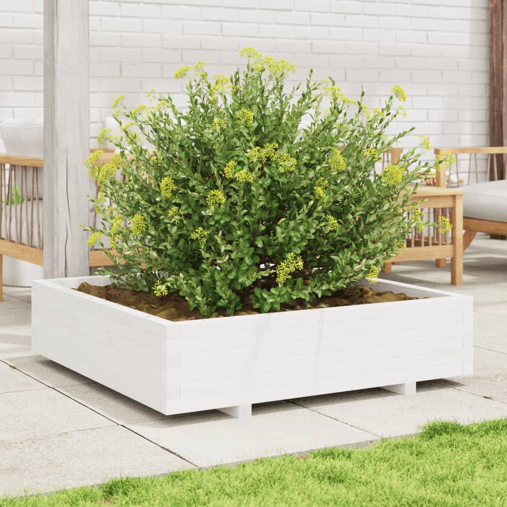 Jardinera Madera Maciza De Pino Blanco 100x100x26,5 Cm_2