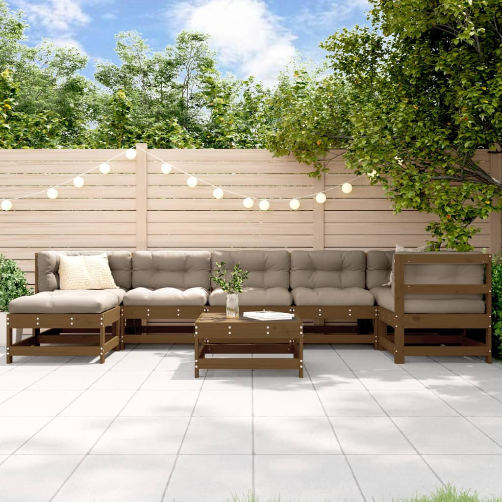 Vidaxl Juego Muebles De Jardín 8 Pzas Madera Maciza Pino Marrón Miel_1