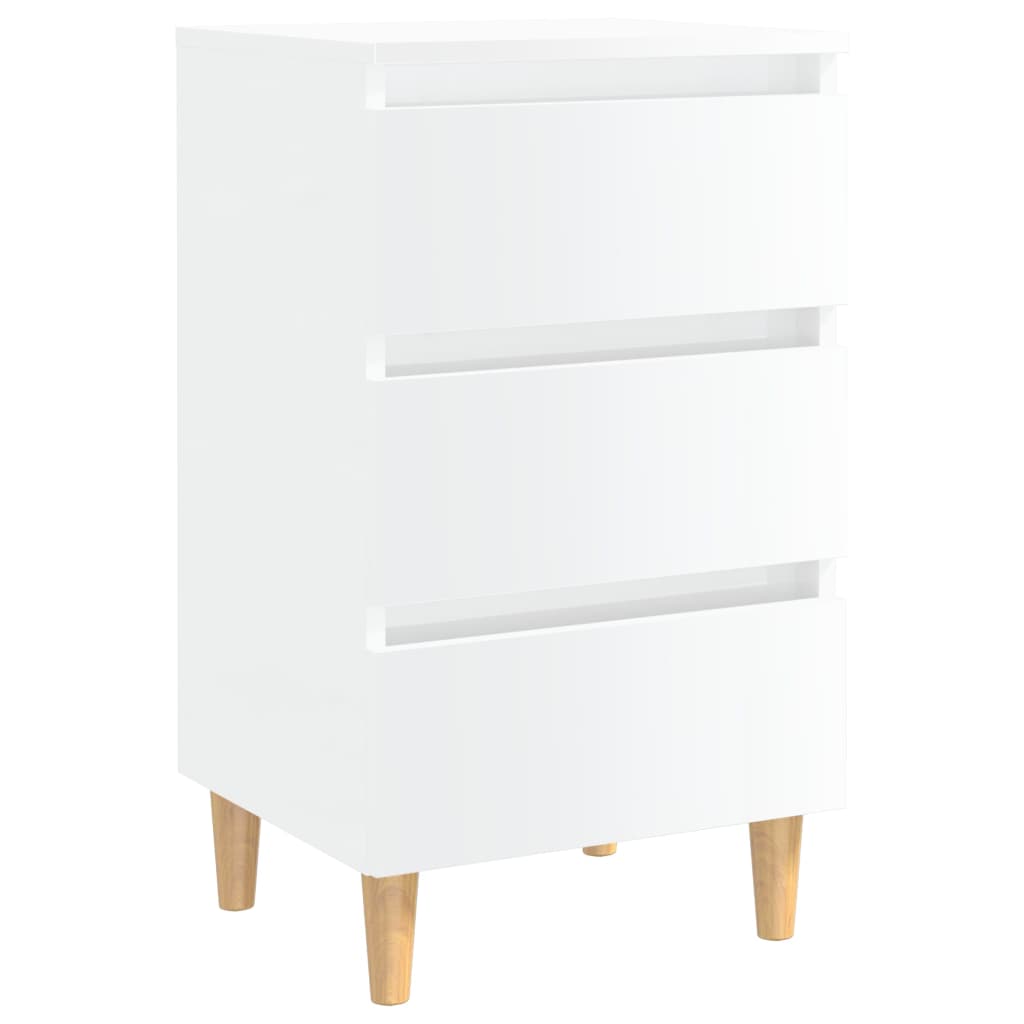 Mesita Noche Con Patas Madera Maciza Blanco Brillo 40x35x69 Cm_0