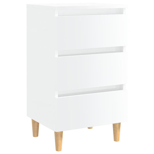 Mesita Noche Con Patas Madera Maciza Blanco Brillo 40x35x69 Cm_0