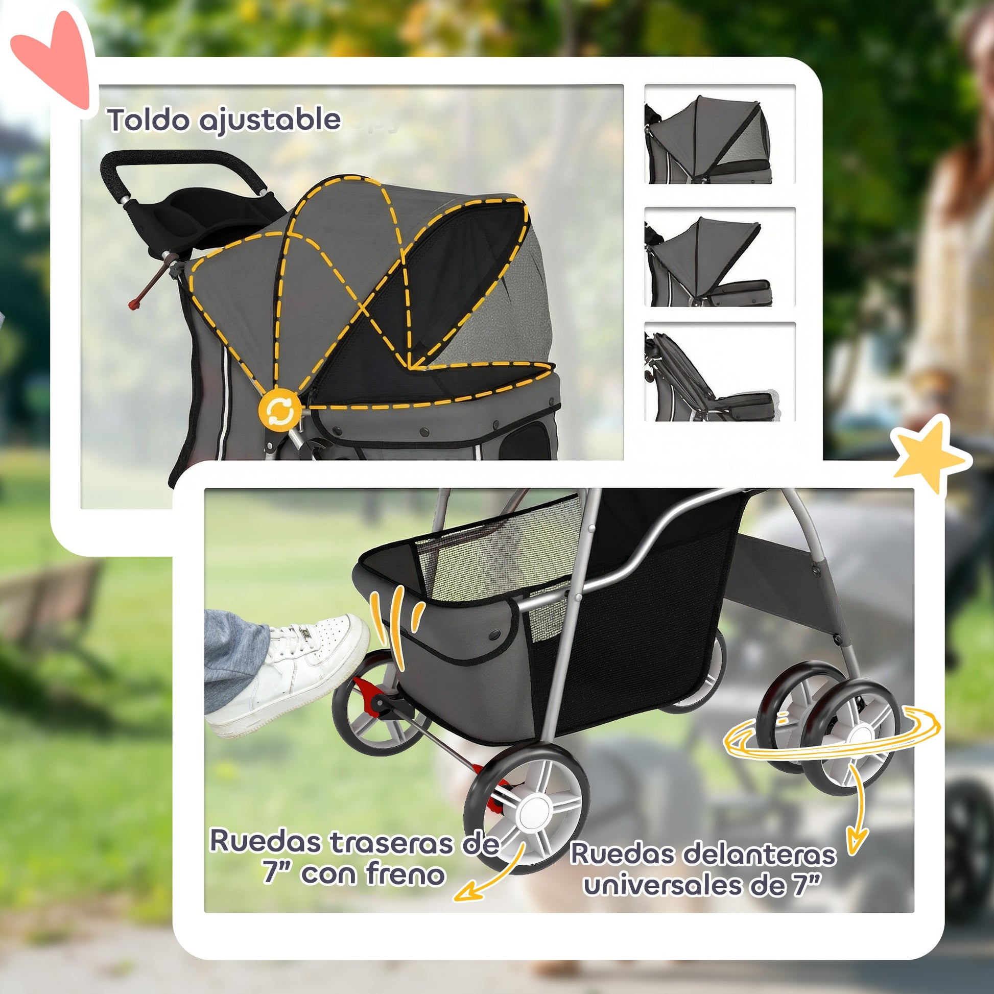 Pawhut Carrito Para Perros Plegable Cesta De Almacenaje 77x44x102 Cm Gris Oscuro_5