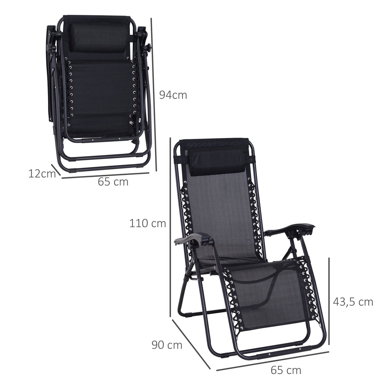 Outsunny Tumbona Plegable De Jardín Respaldo Ajustable Marco De Acero Negro_2