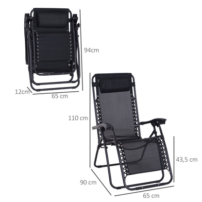 Outsunny Tumbona Plegable De Jardín Respaldo Ajustable Marco De Acero Negro_2