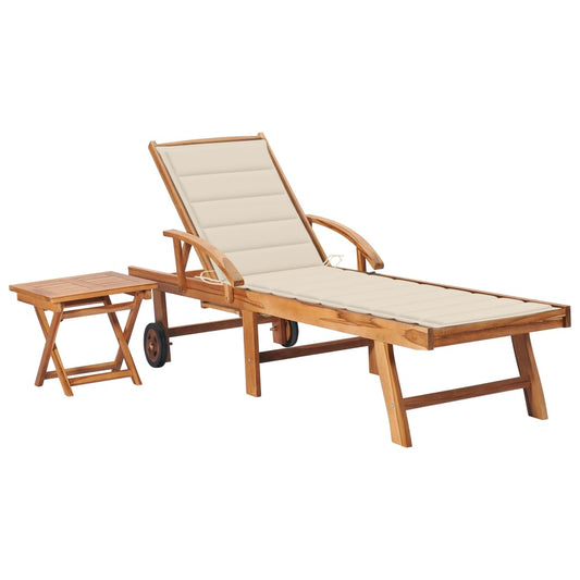 Tumbona Con Mesa Y Cojín Madera Maciza De Teca_0