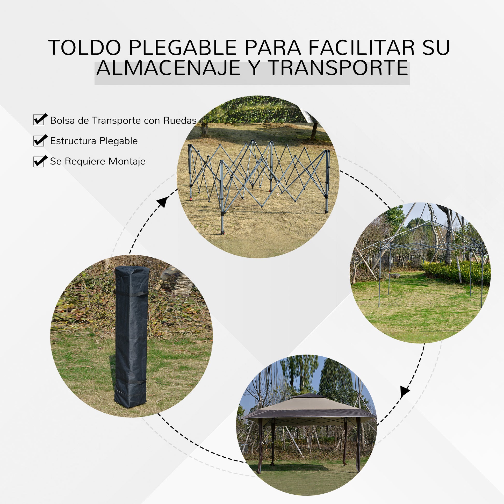Outsunny Cenador Plegable 4x4m Doble Techo Altura Ajustable Portátil De Acero_5